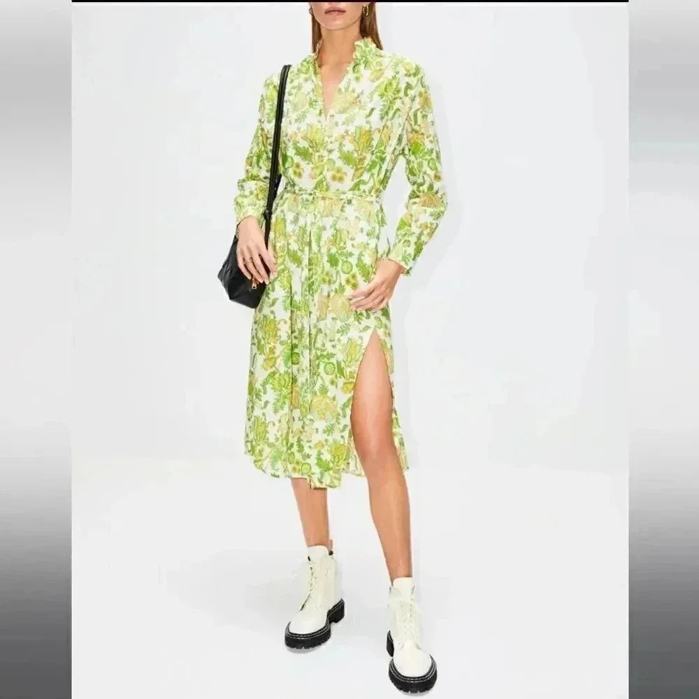 ALIX OF BOHEMIA Sawyer Chartreuse Drop Shoulder Button Shirt Dress, M, NWT $590